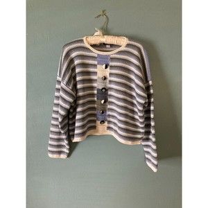 M. Gibson contemporary knitwear decorative button boat neck cotton sweater